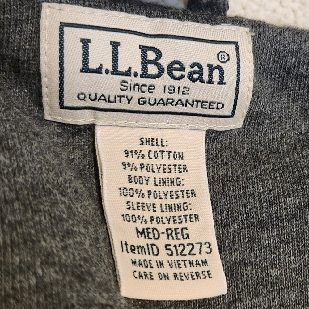 L.L. Bean Hoodie Mens Medium Gray Sherpa Lined Full Zip Sweatshirt 512273 - Picture 3 of 4